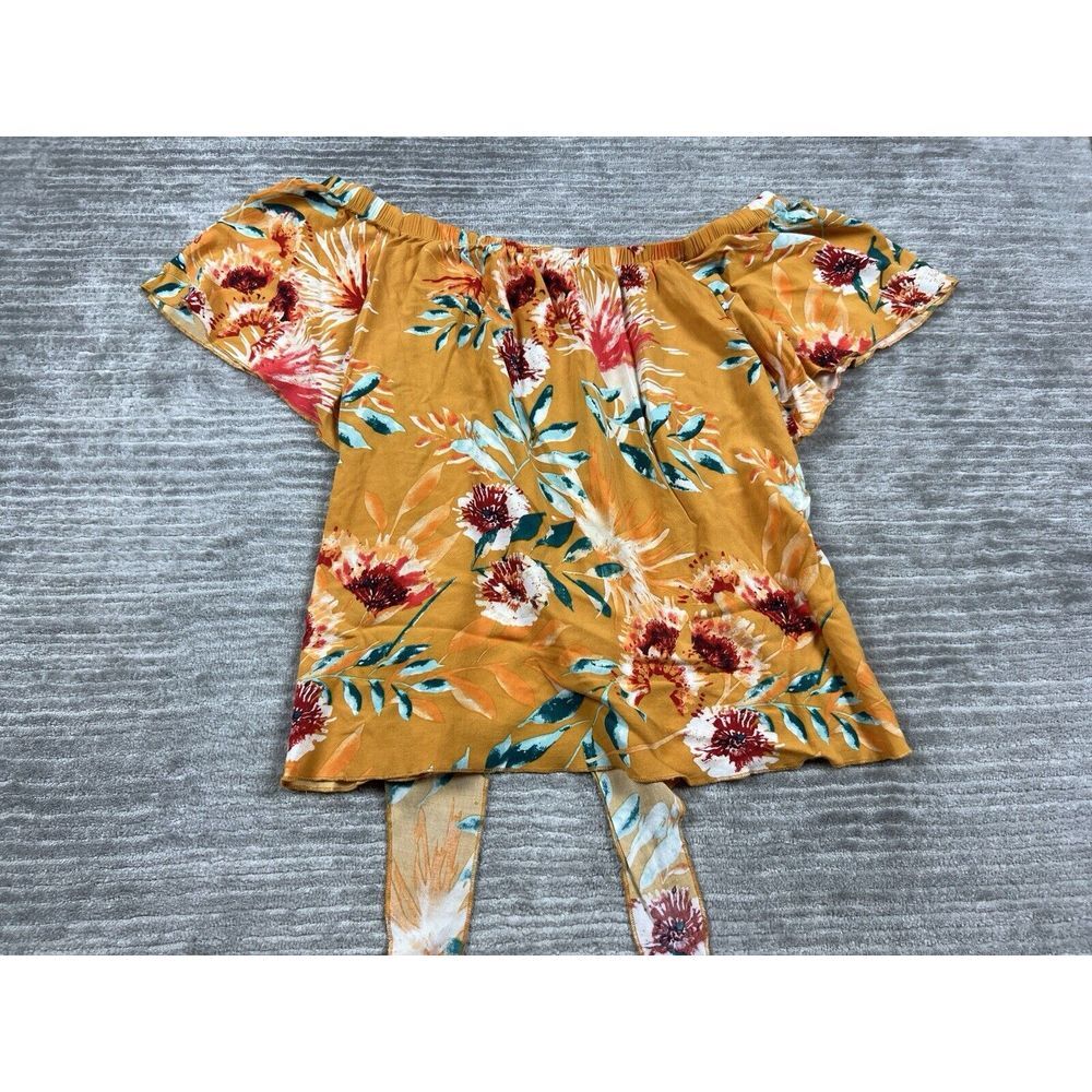 Miss LiLi Top Womens‎ 1X Orange Floral Off Shoulder Tied Front Rayon - Picture 6 of 12